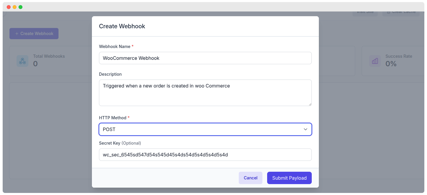 Webhook Configuration Dashboard